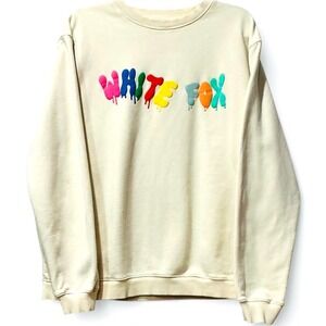 White Fox Boutique Oversized Drip Logo Crewneck Sweatshirt Cream M Streetwear